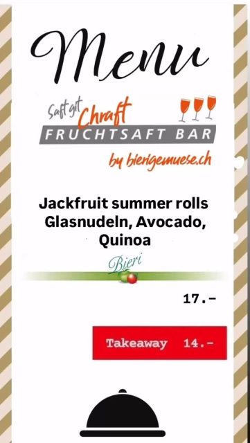🌿 Sommerlich, leicht und voller Geschmack! ☀️

Unsere Jackfrucht-Sommerrolle mit Avocado und Quinoa bringt frische Energie auf den Teller – pflanzlich, gesund und einfach köstlich.

Kommen Sie vorbei und entdecken Sie unser Menü. Wir freuen uns auf Ihren Besuch! 🌱#fruchtsaftbar #bern #debierihäts #bieri_gemuese