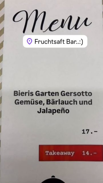 Tagesmenu von Heute, bis gleich…
#fruchtsaftbar #bern #debierihäts #takeawayfood