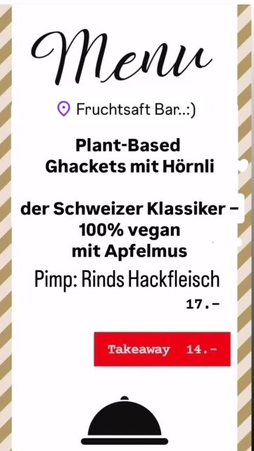 Heute gibt es Hörnli G‘hackets mit Apfelmus, mit 100 % Veganer Sauce.
#fruchtsaftbar #takeawayfood #veganfoodlovers #bierigemüseundfrüchte