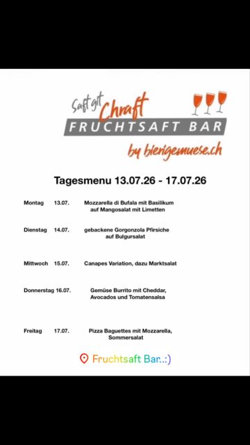🌱 Unsere Menu von nächster Woche 🌱
#fruchtsaftbar #takeawayfood #täglichwasanderes #frischkochen